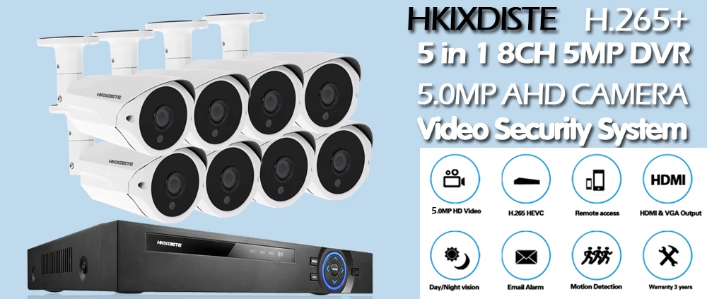 Полный AHD 5MP H.265 видеонаблюдение 8 камера наблюдения набор для видеонаблюдения Открытый День/Ночь 40 м система просмотра AHD камера