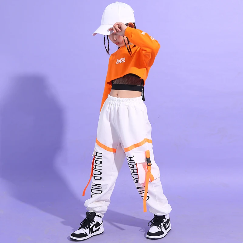 

Одежда для бальной комнаты, хип-хоп, укороченные топы с длинным рукавом для девочек, свободные брюки, уличная одежда, детская одежда для джаз...