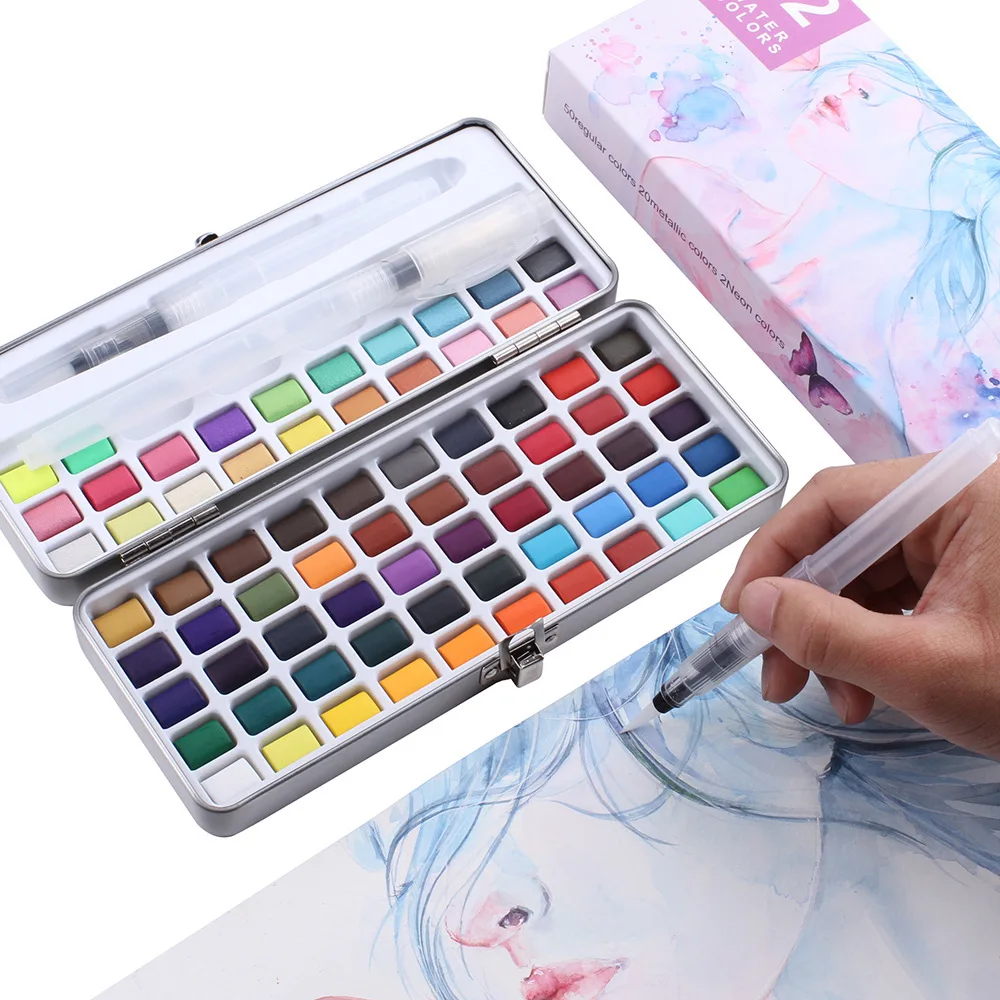 

Professional 50/72/90 Colors Solid Watercolor Paints Set With Paintbrush Water Color Pigment Set Acuarelas Verf Art Supplies