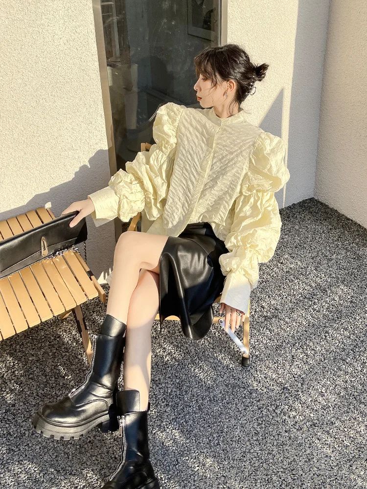 Рубашка с пышными рукавами XUXI весна-осень 2021 уличная одежда однобортная модная