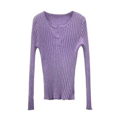 

2020 Autumn Korean Knitted V-neck Sweaters Pullovers Women Long Sleeve Solid Slim Fashion Tops Sweet Casual Ladies Sweaters