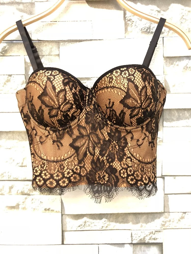 

DEIVE TEGER 2021 Women's Trendy Nightclub Easy-matching Lace Camis Dance Performance Waistcoat with Chest Wrapped Steel Ring