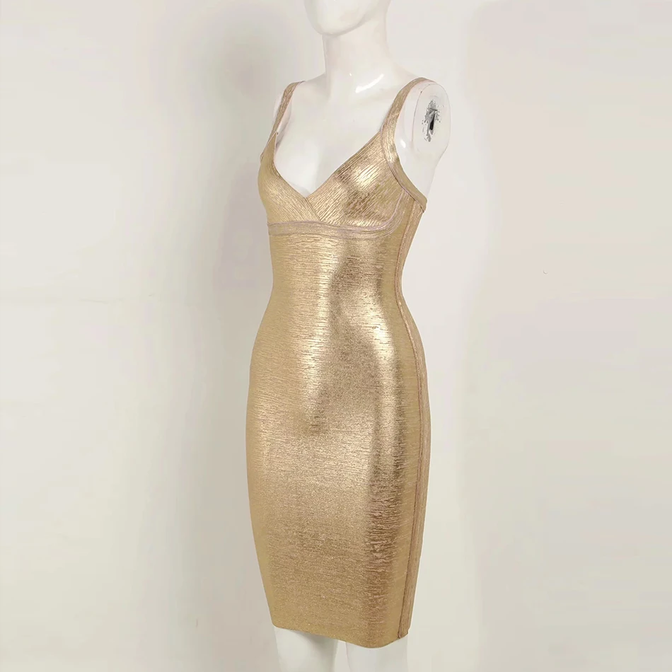 Новое летнее Золотое Платье-бандаж бодикон Vestidos спагетти знаменитостей подиумное платье сексуальные Клубные костюмы вечерние платья