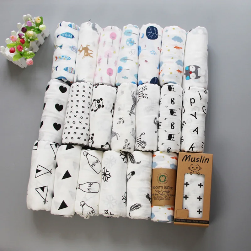 

Muslin Blanket 100% Cotton Baby Swaddles 120*120cm Soft Newborn Blankets Bath Gauze Infant Kids Wrap Sleepsack Stroller Cover