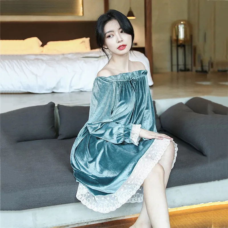 Осенне-зимняя новая велюровая ночная рубашка женская розовая Милая Ночная