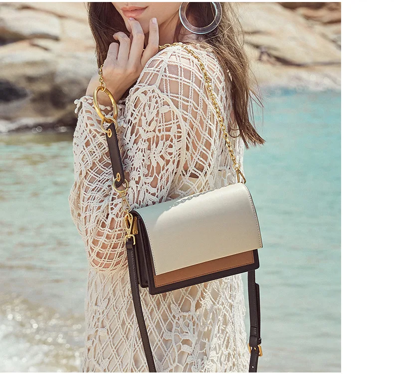 ESUFEIR Кожаная сумка на длинном ремне для женщин Vintage Flap Bag Модная цепочка с круглым кольцом Женская сумка через плечо Маленькие женские сумки