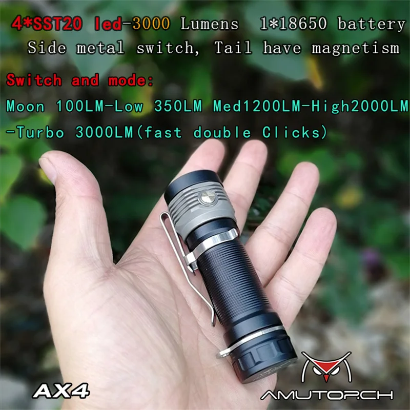 Amutorch новейший AX4 4x SST20 4000 лм 5 режимов плавное затемнение мощный 18650 EDC фонарик