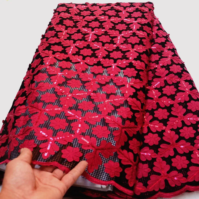 

African tulle lace with 3D laser flower 2020 nigerian mesh lace fabric with beautiful sequins embroidery for party dress