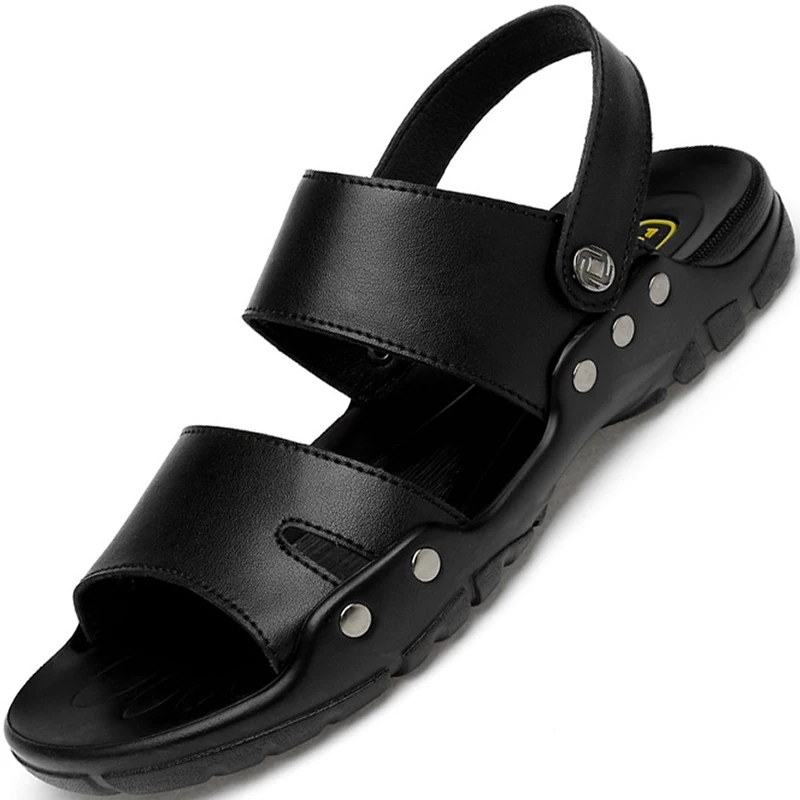 

Genuine Leather Slippers for Men 2021 Summer High Quality Sandals Cow Leather Beach Shoes Hombre Sandalies Extra Plus Size 38-52