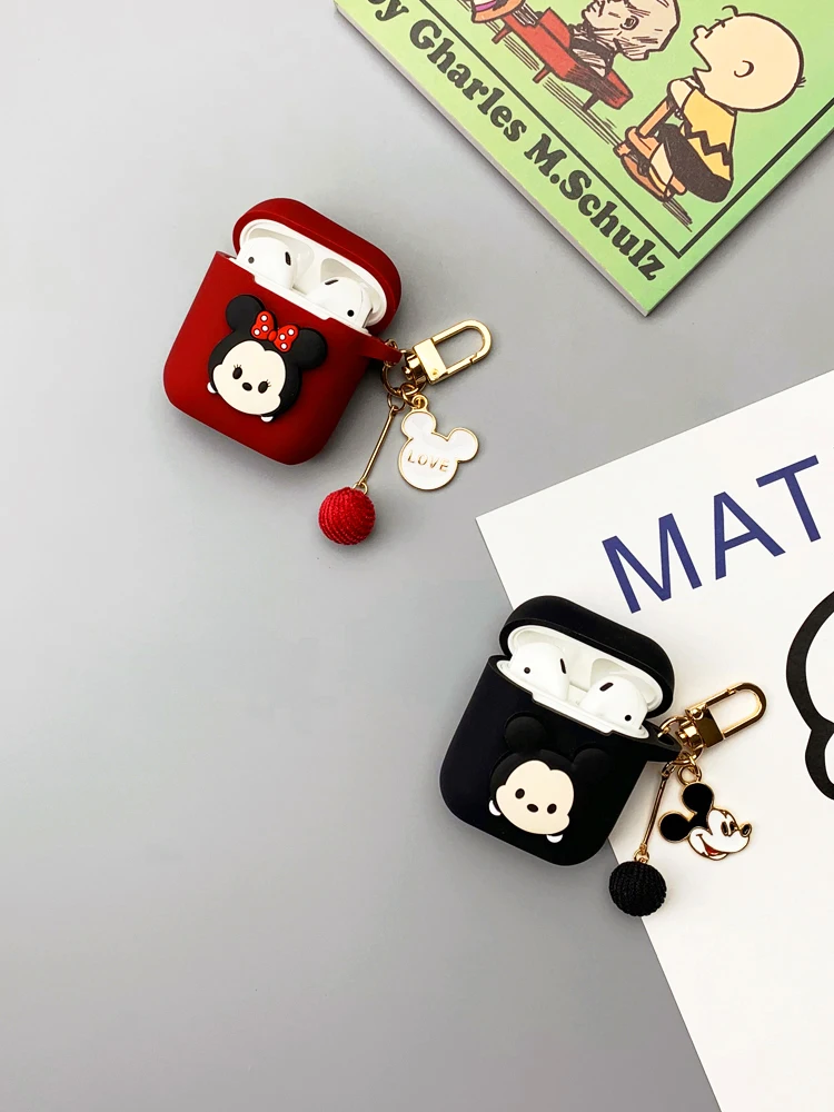 Милый брелок Микки Маус мультяшный чехол для Airpods Bluetooth беспроводной защитный чехол для AirPods силиконовый чехол для зарядки