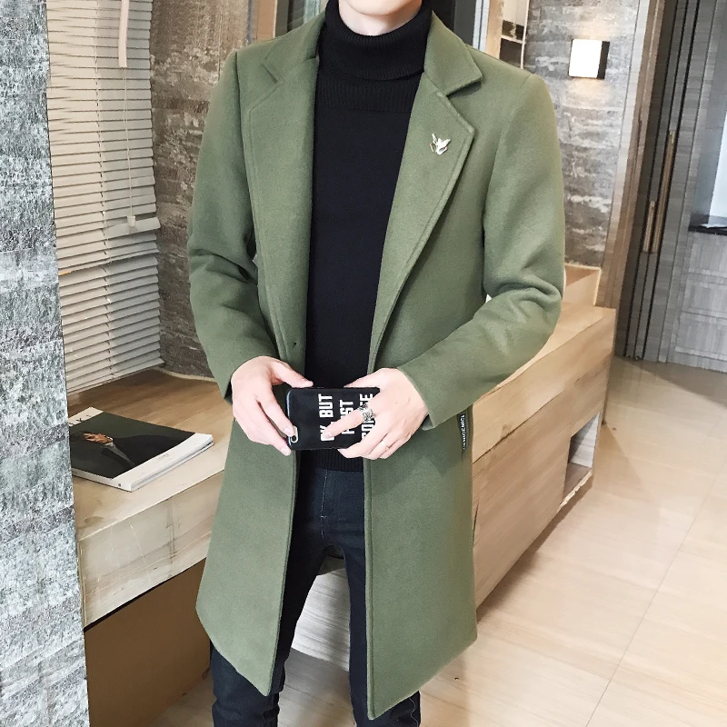 2019 Новая зимняя мужская шерстяная куртка для отдыха длинные шерстяные пальто