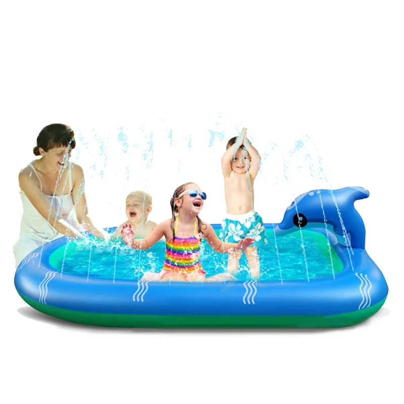 

67/43inch Family Backyard Game Inflatable Paddling Pool Dolphin Sprinkler Water Toy Summer Garden Backyard Water Toy