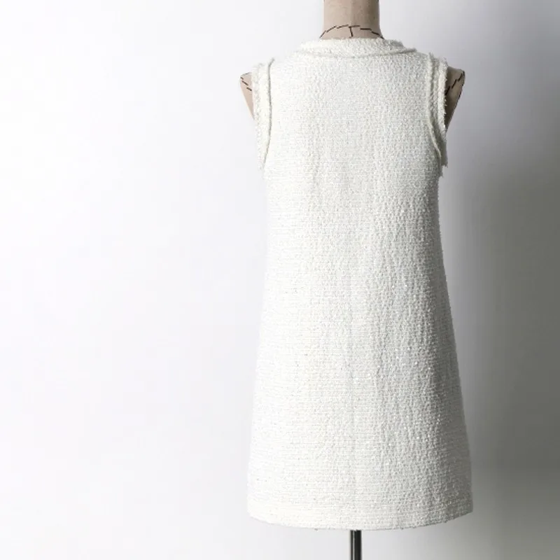 Элегантное женское твидовое платье модные сексуальные летние платья без рукавов