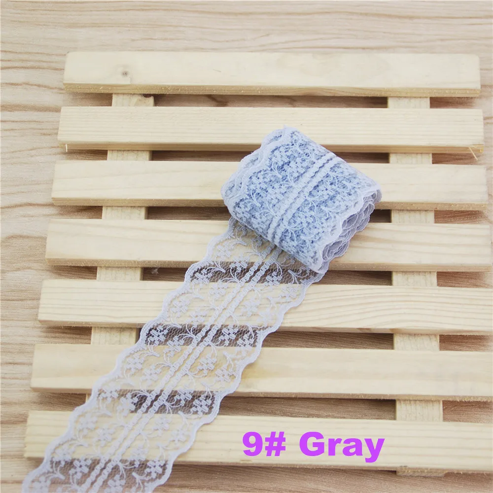 Gray FASMILEY 45 мм кружевная отделка из полиэстера Grosgrain кружевная лента Цветочная отделка разноцветная лента 10 ярдов L133-2 - Цвет: Gray