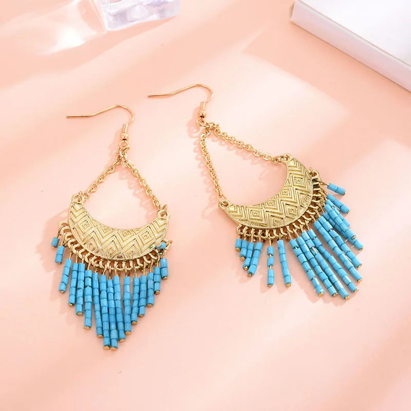 E3-11018 gold blue Shineland массивные серьги Vinatge серьги в геометрическом стиле с кисточками для женщин Висячие серьги вечерние ювелирные изделия brincos N50 - Окраска металла: E3-11018 gold blue
