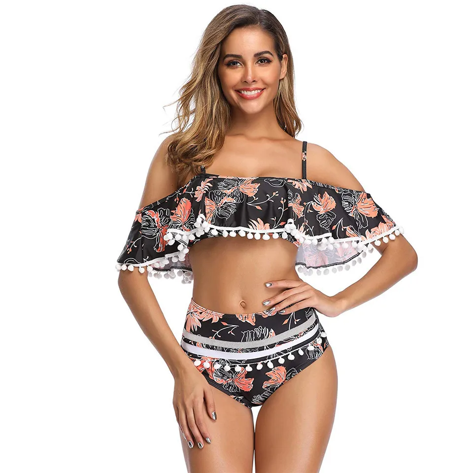 Женский купальник-бикини с цветочным принтом высокой талией сексуальный