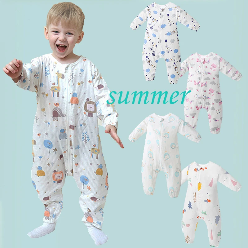 

1-5 Years Kids Sleeping Bag Baby Girl Summer Breathable Gauze Sleep Sack Toddler Boy Split Leg Cartoon Print Onesies Pajamas