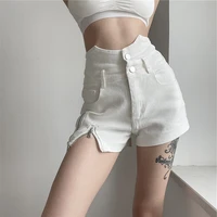 white jeans short summer 2021 fashion zipper split ultra high waist irregular shorts solid slimming casual denim shorts female
