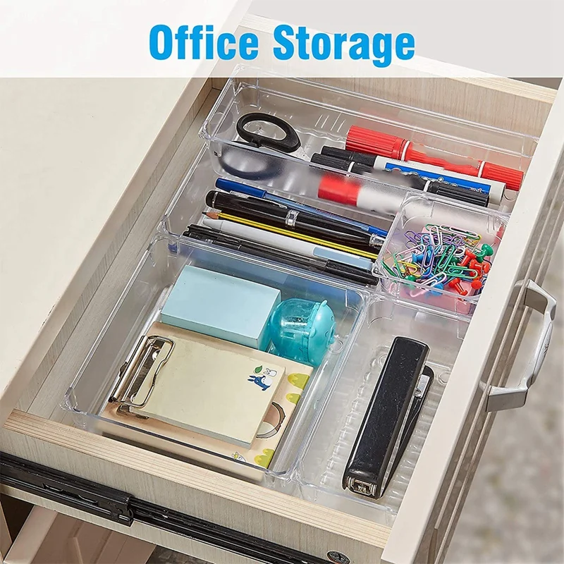 

18 PCS Drawer Organizer Makeup Drawer Organizer Versatile Kitchen Bathroom Office Organizer Divider Bin