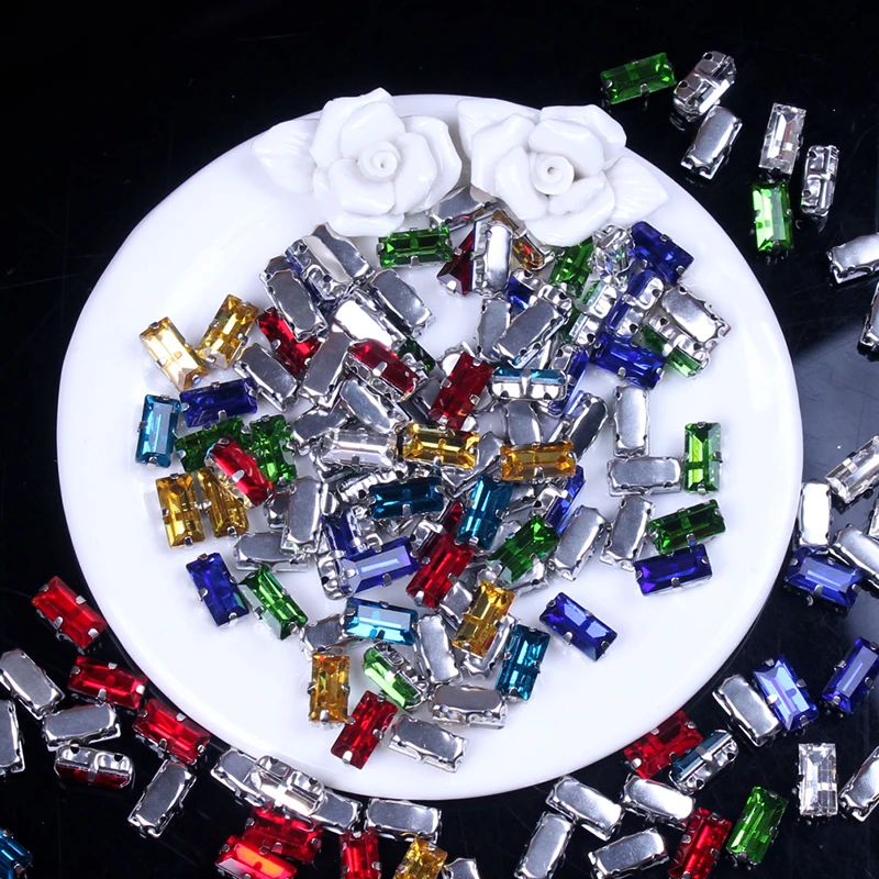 AB Стразы кристаллы для рукоделия прямоугольник с серебряным креплением
