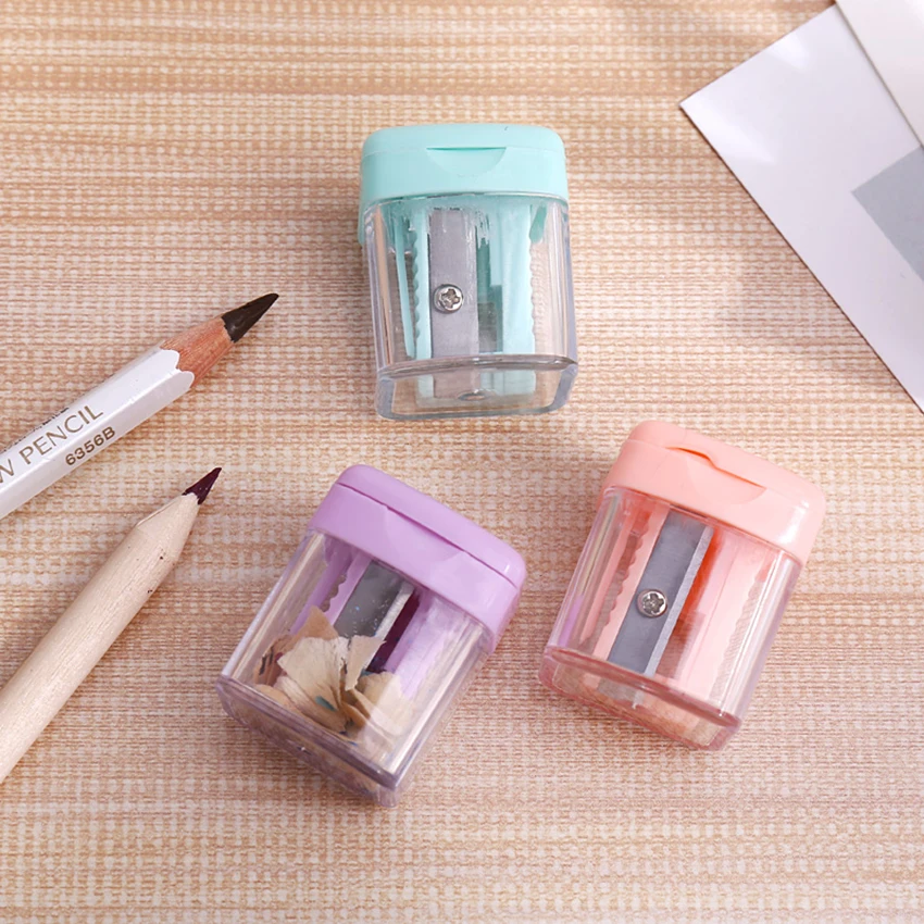 Цветная компактная пластиковая точилка для карандашей с прозрачным держателем