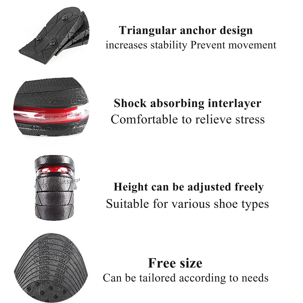 Invisible Height Increase Insole 3/4.5/5/7/9cm Adjustable Height Lift Cushion Shoe Heel Insert Taller Support Absorbant Foot Pad