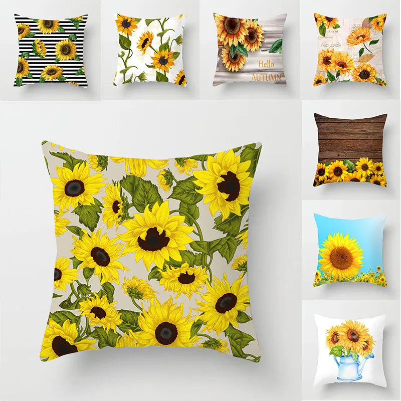 

45*45cm Sunflower Series Printing Pillowcase Well-designed Pillowslip For Car Washable Non-fading Cushion Cover Home Decor