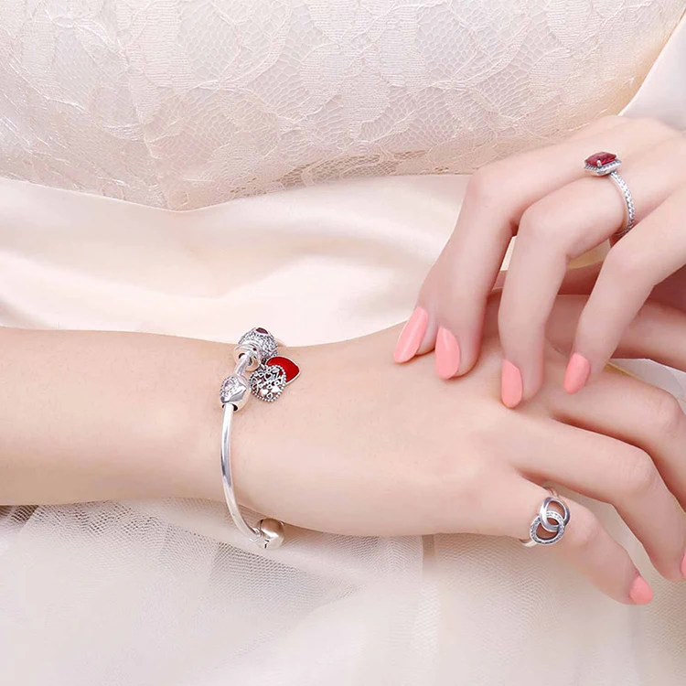 Jewelrypalace стерлингового серебра 925 секрет восхищение красной эмалью бисер Подвески Fit Браслеты подарки для нее Модные украшения подарок