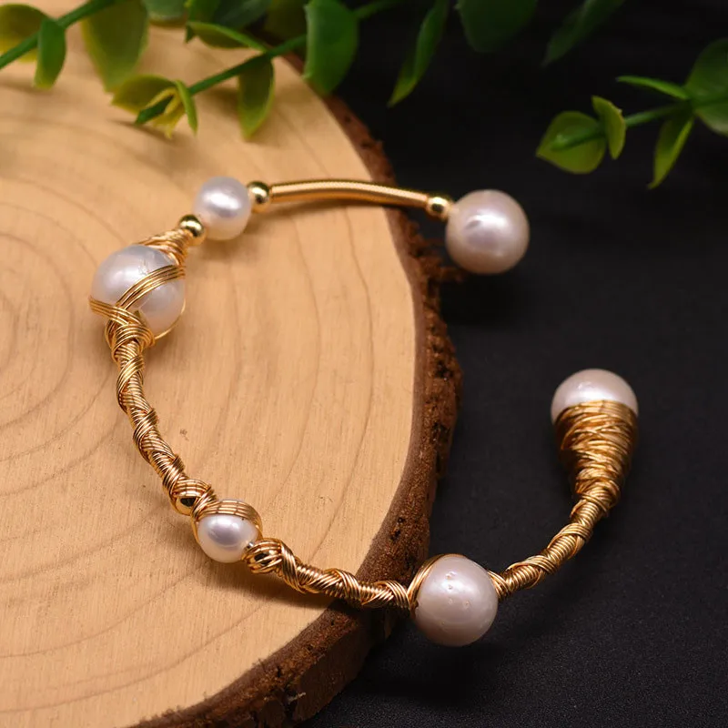

Original Design Natural Fresh Water Pearl Bangles For Women Wedding Party Birthday Luxury Handmade Fine Jewelry Open Cuff Bangle