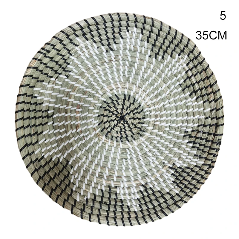 

Newly Round Woven Basket Wall Art Hanging Decoration Multipurpose Desktop Storage Tool for Home Kitchen Living Room