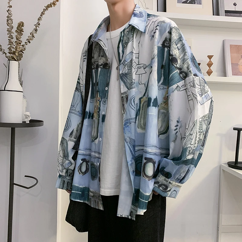 Рубашка мужская с принтом Повседневная модная уличная одежда гавайская