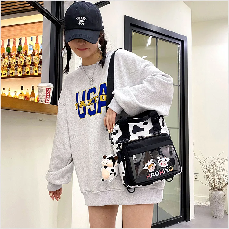 

Ladies Kawaii Canvas Bag Student Japanese Contrasting Crossbody Bag Transparent Ita Bag Girl Handbag Ita Casual Totes