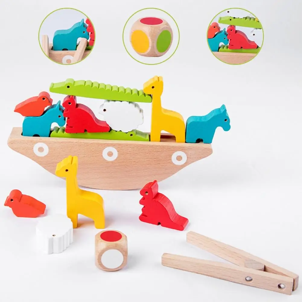 

Kids Wooden Animal Blocks Balance Boat Seesaw Stacking Game Early Educational Toy Intelligence Develop Toys