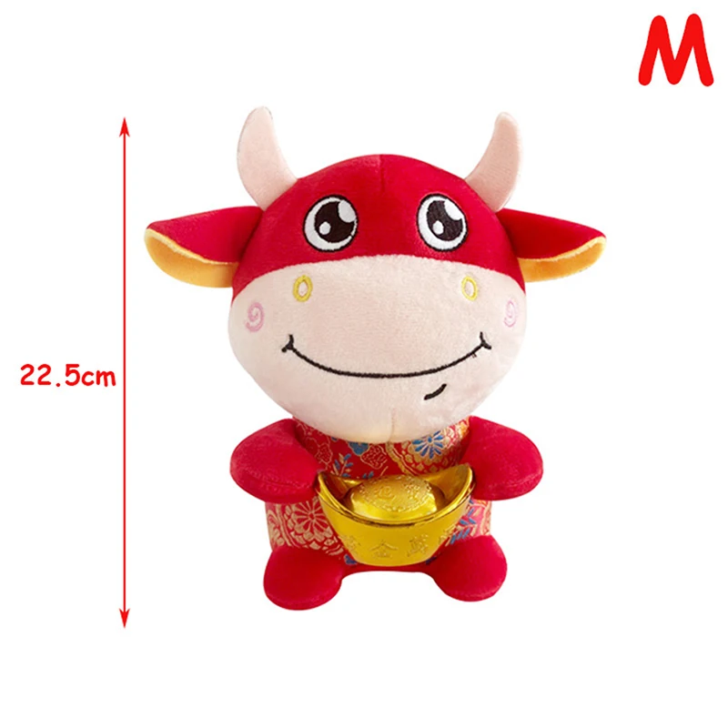 

2021 New Year Kawaii China Dress Mascot Cow Plush Red Cow In Tang Suit Soft Toys Chinese New Year Party Decoration Gift