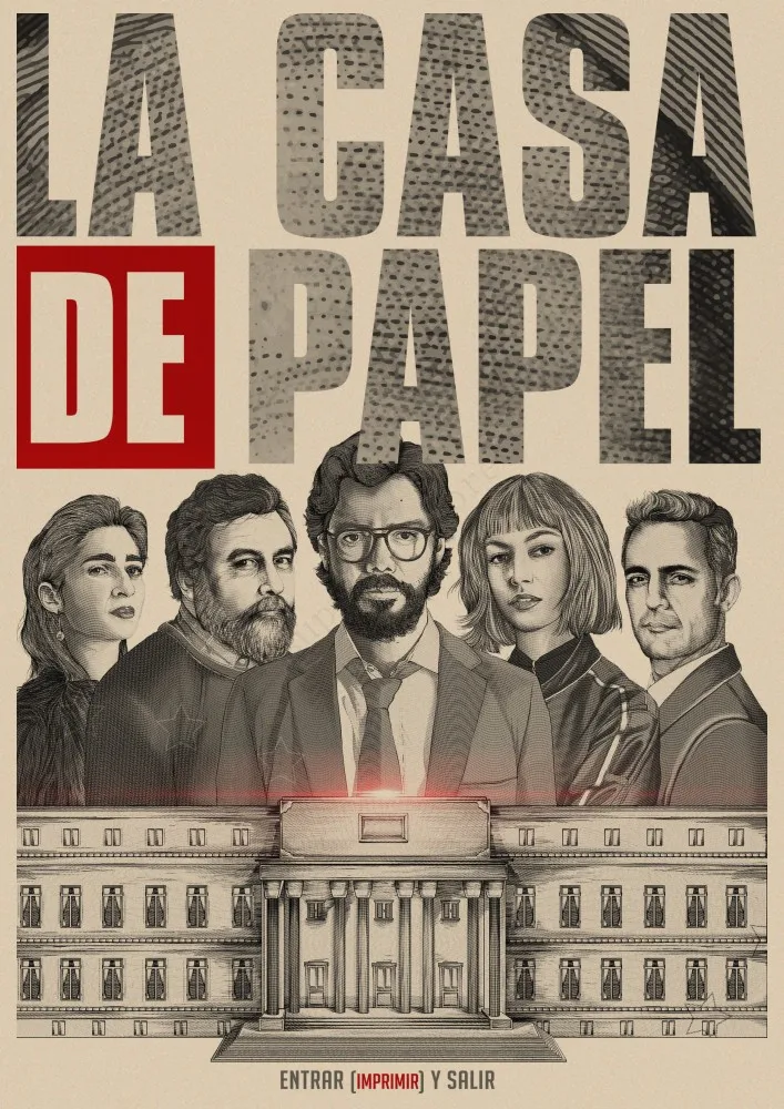 La Каса де Papel деньги Heist плакаты бумага для поделок в стиле ретро искусство стены украшения дома постер фильма - Цвет: 9