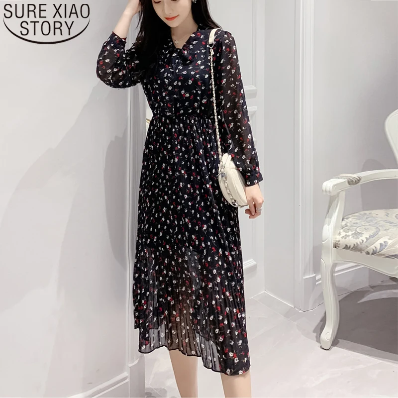 Женское Плиссированное шифоновое платье трапеция с высокой талией и принтом