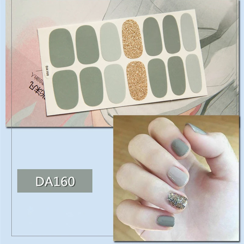 14 наконечников/лист для ногтей обертывания наклейки полоски золотой блеск 3D клей
