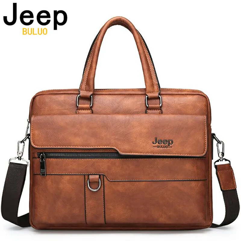 JEEP BULUO Brand Man Business Briefcase Bag Split Leather High Quality Men office Bags For 14 inch Laptop A4 File Causel Male