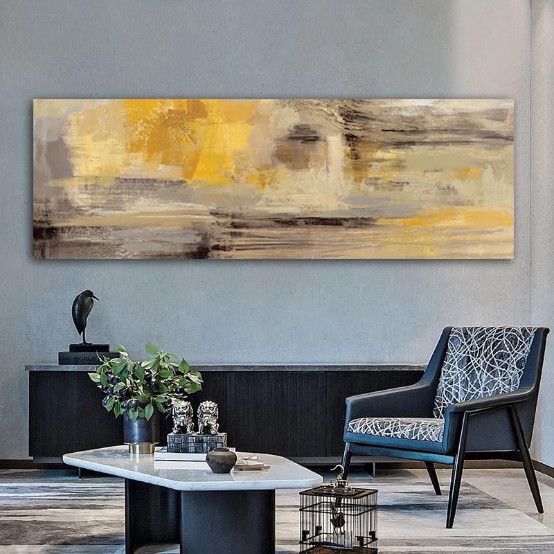 Ван арт абстрактная желтая картина маслом на холсте плакаты и принты Современная