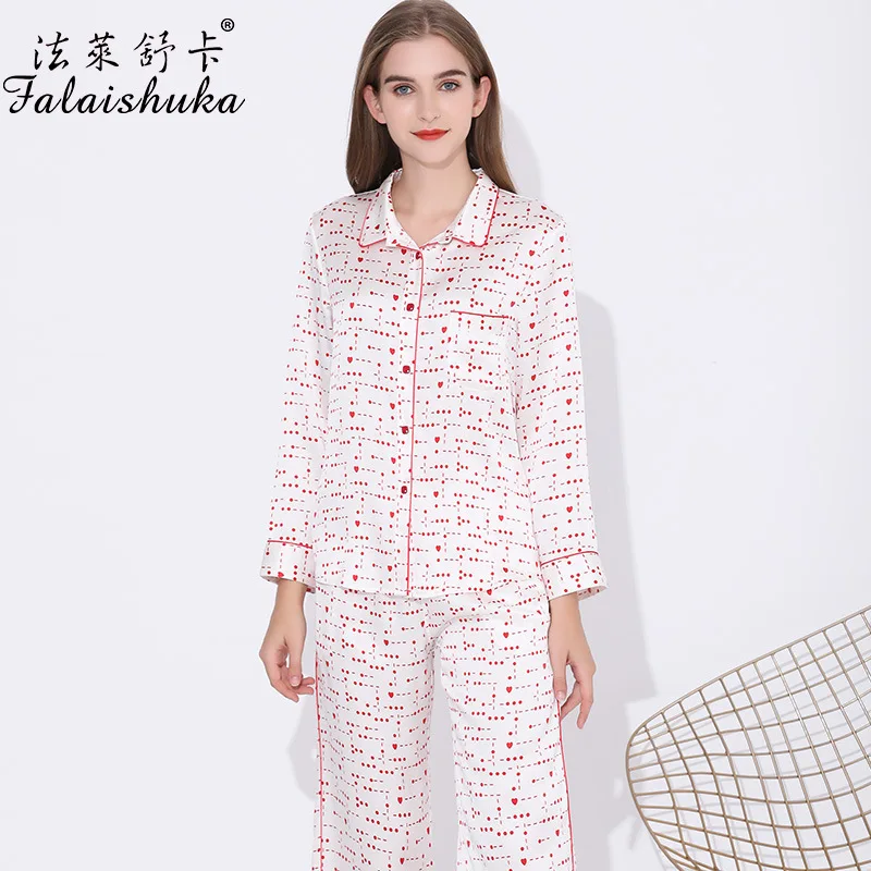 100% Silk Homewears Pajamas Sets Women Red Sexy 2021 Summer Spring Female Home Wears Two Piece Pajamas Set Sleepwear