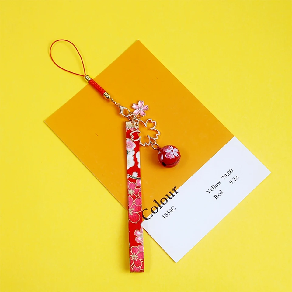 Милый японский манэки нэко Сакура колокольчик брелок с вишневым ремешком