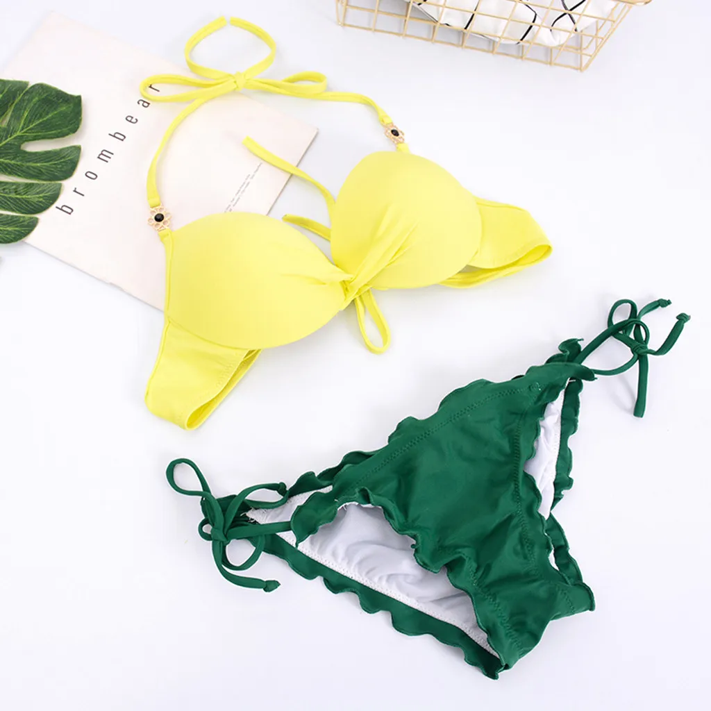 

women's swimwear 2021 Women Beading Bandage Padded Push-up Bathing Suit Bikini Swimwear Swimsuit bikini