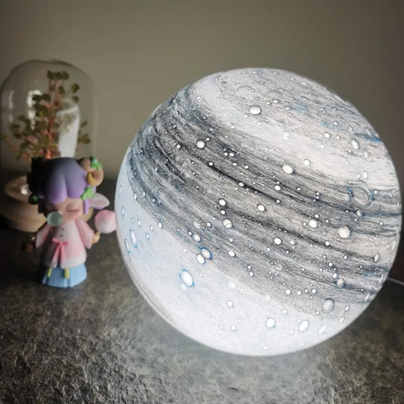 Стеклянная лампа в виде планеты и Луны домашний декор прикроватная настольная