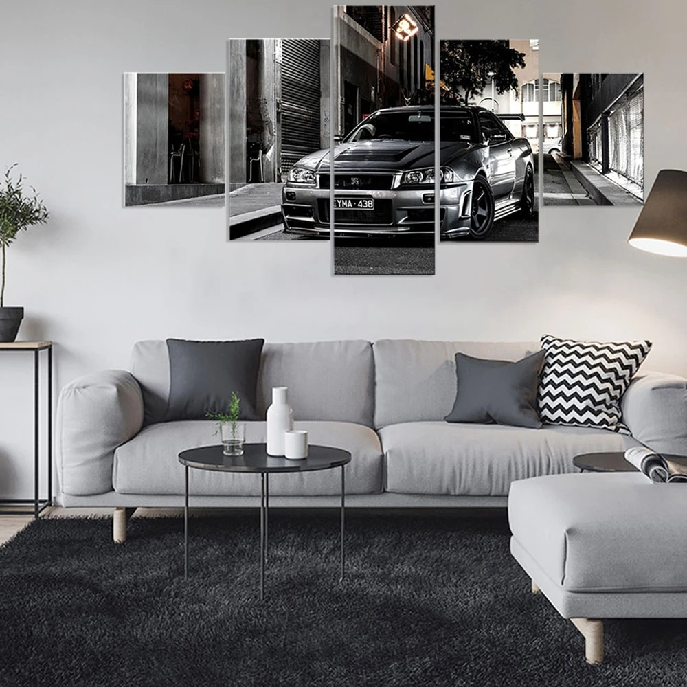 

5 Pieces Nissan Skyline Gtr Car Picture Bedside Home Decorative Poster Canvas Painting HD Print Framework Art Modern Oil Modular
