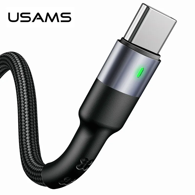 USAMS usb type C кабель 3A Быстрая зарядка провод кабель usbc для Xiaomi huawei samsung Note10 мобильный телефон светодиодный USB-C зарядное устройство кабель