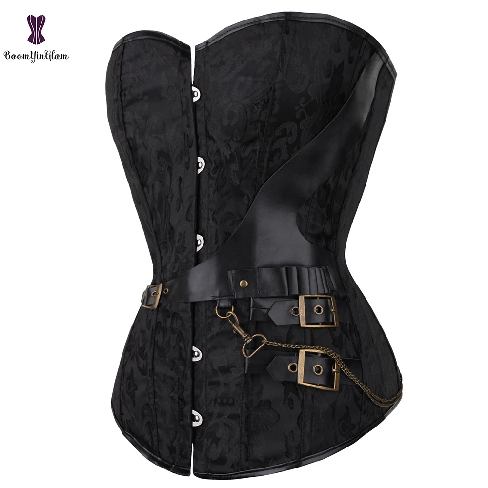 Корсет женский в стиле стимпанк из искусственной кожи черный готический корсет