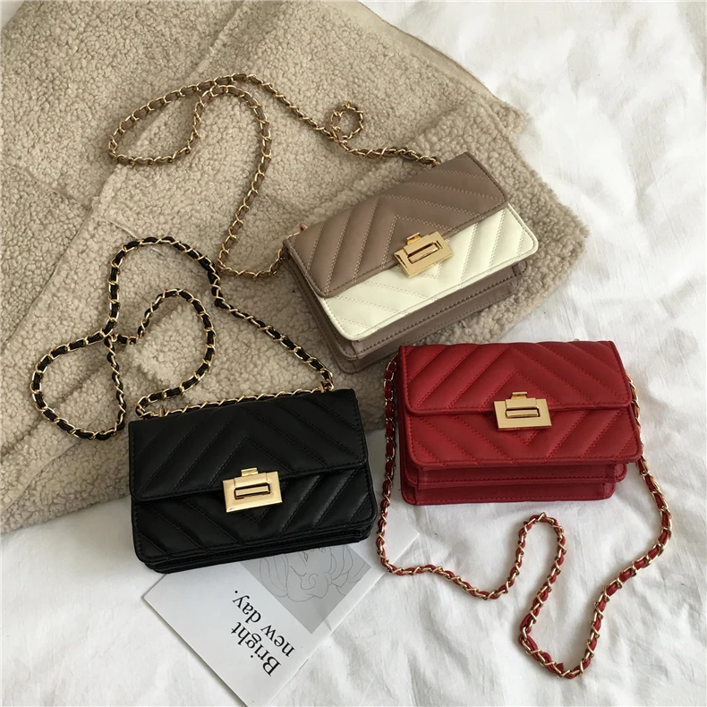 Burminsa Elegant Quilted Chain Crossbody Bags For Women Unique Design Lock High Quality Soft PU Female Shoulder Bags Autumn