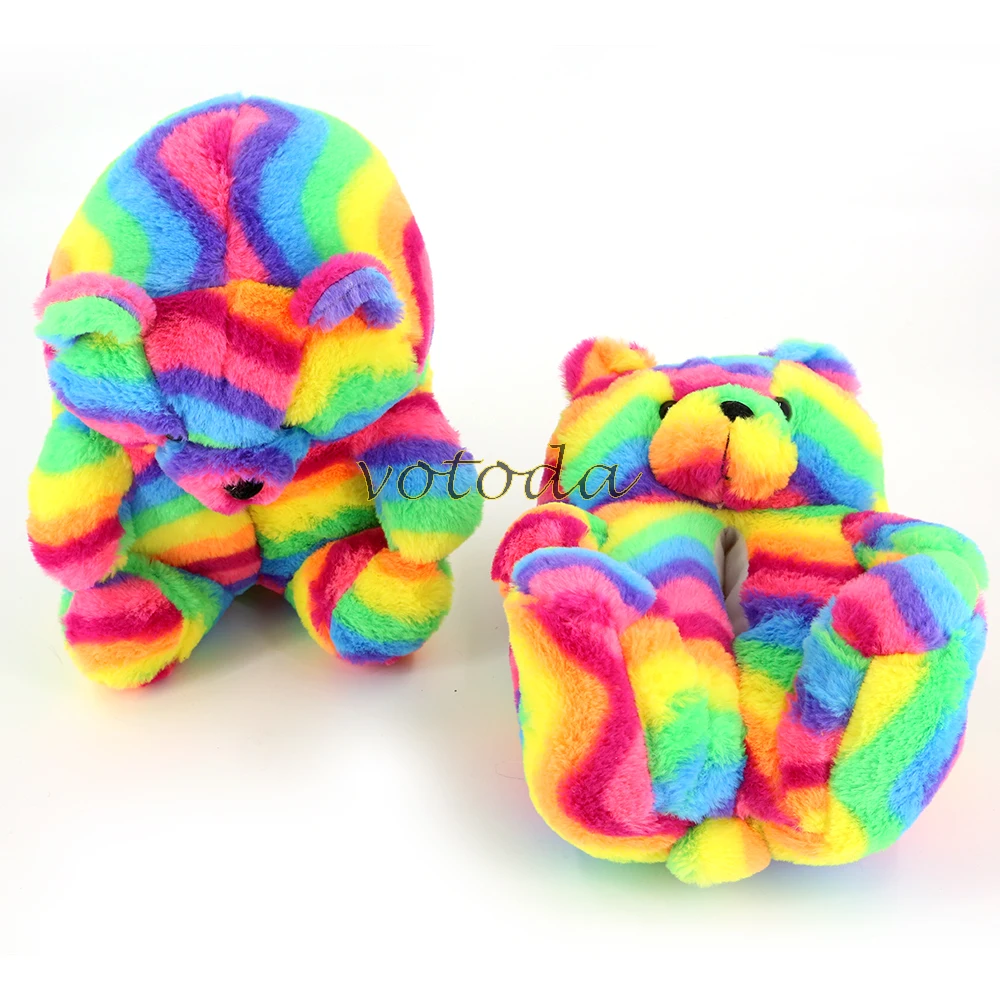 Teddy Bear Slippers Women Cute Cartoon Slides Furry Warm Soft Shoes Home Non-slip Cotton Flip Flops Rainbow Teddies Bear Slipper best house slippers