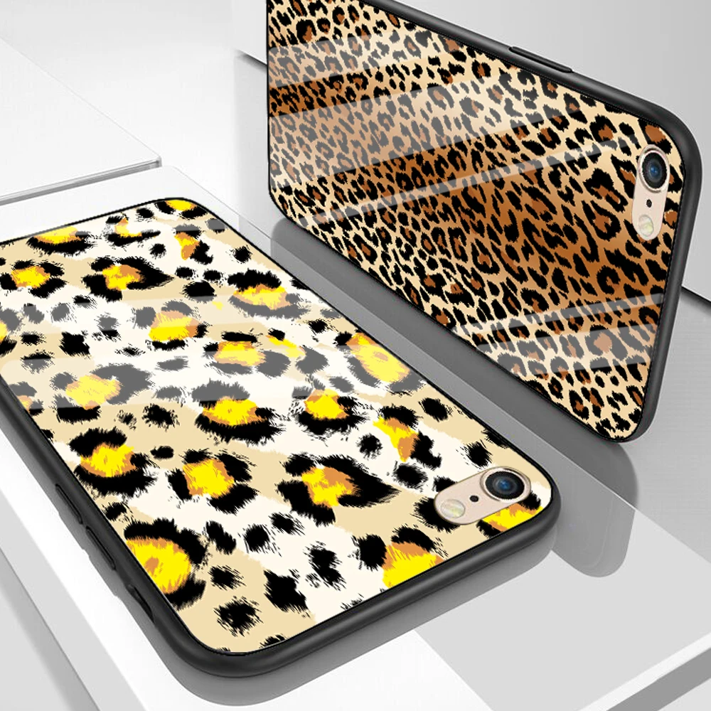 Чехол для телефона с леопардовым принтом iPhone 11 X XR XS Max Модный чехол из закаленного