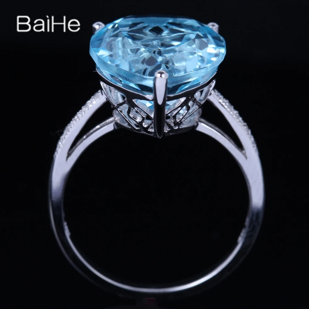 Однотонное кольцо BAIHE 14K с белым золотым голубым топазом для женщин и мужчин